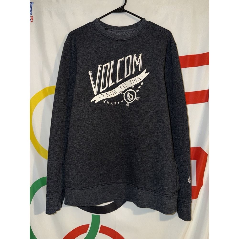 Volcom Sweatshirt Large Black Crewneck Graphic Print True to This